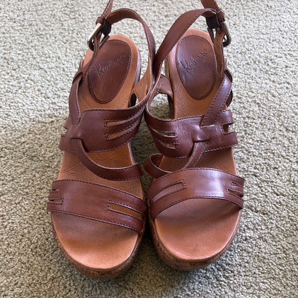 Kork-Ease Brown Leather Sandals with Adjustable Ankle Strap